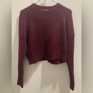 Sophie Rue Cropped, Ribbed Crewneck Sweater in Maroon